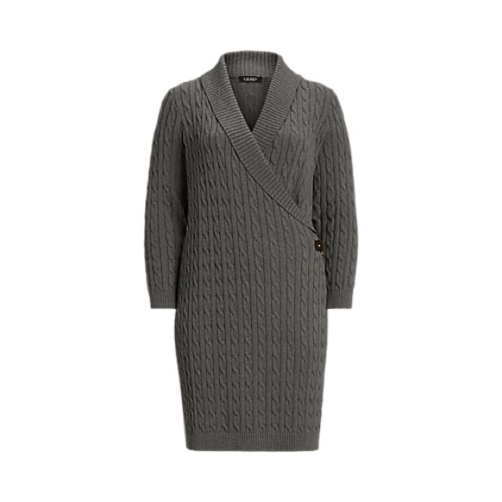 Ralph Lauren Cable-Knit Buckle-Trim Sweater Dress Size 2X NWT Gray